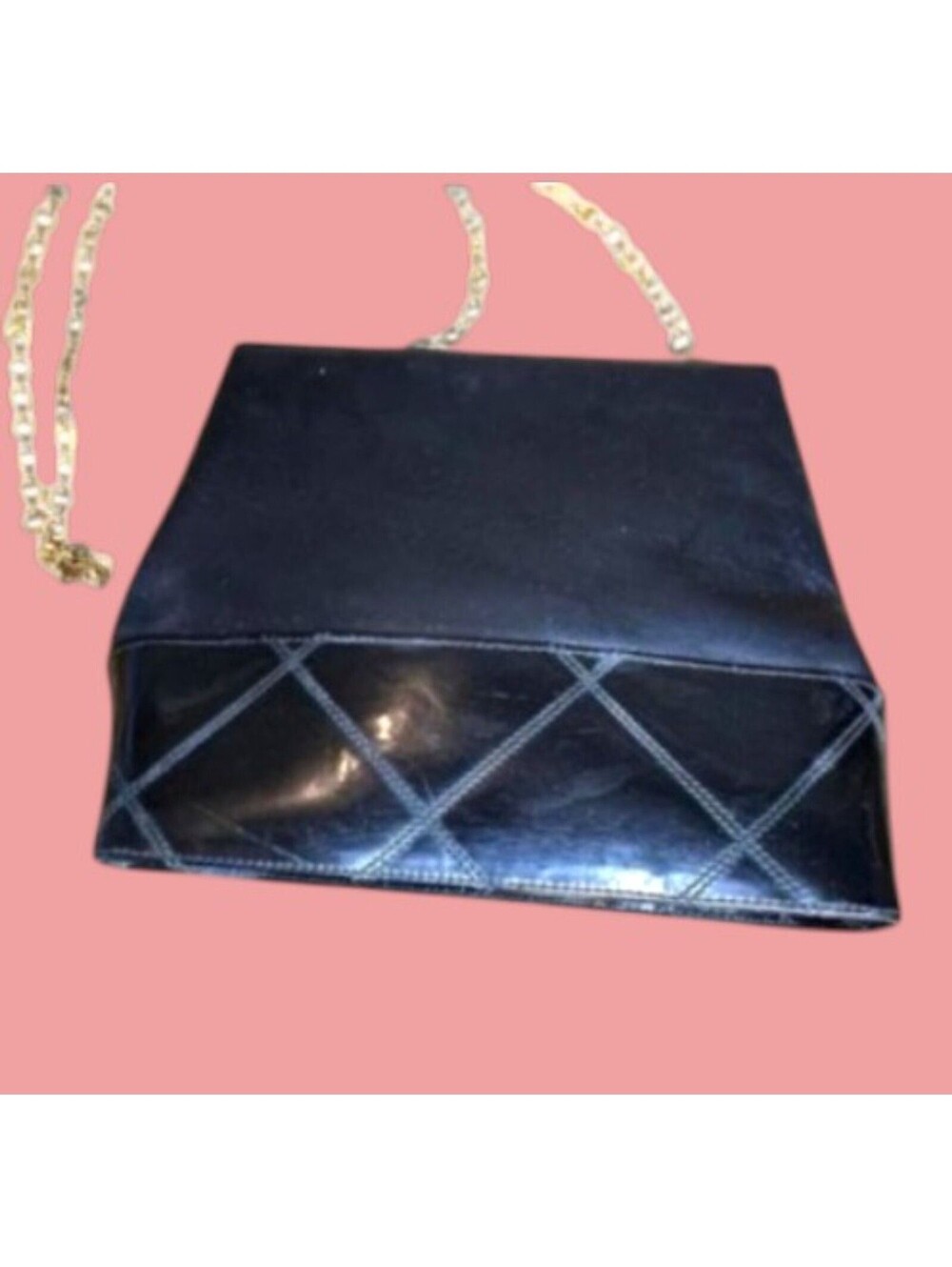 Vintage Salvatore Ferragamo BA 214156 Black Leather, Gold Chain Shoulder Bag